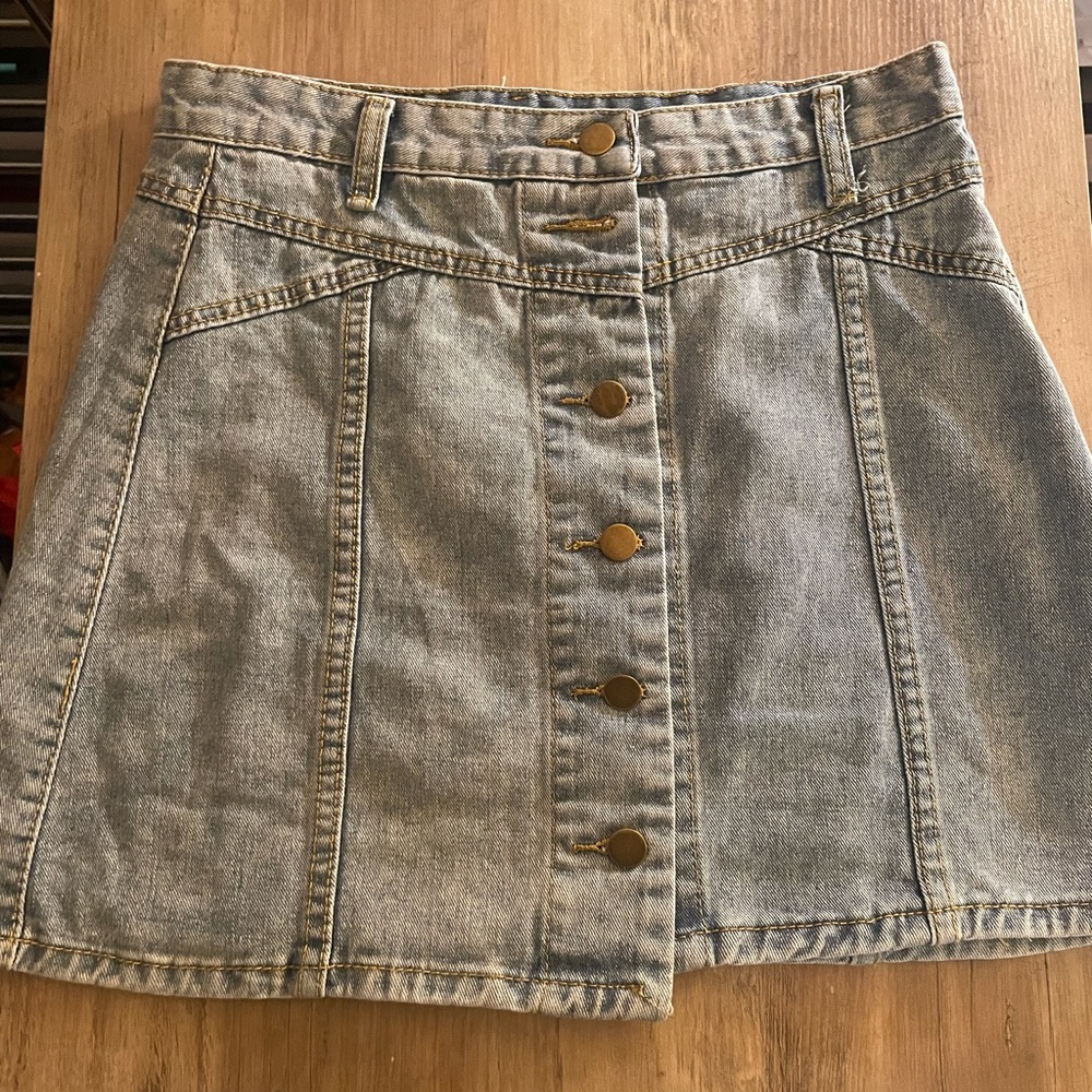 Denim Button Front Skirt